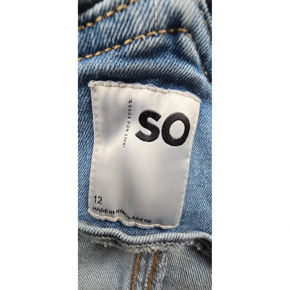 SO Girls Light Wash Distressed Denim Shortalls‎ Overalls Size 12 DG31D008RW1